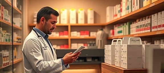 brand voice of a pharmacy, reassuring expression, pharmacist explaining a prescription, photorealistic, cozy pharmacy corner with consultation area, highly detailed, warm interactions, natural colors, ambient warm lighting, shot with an 85mm lens