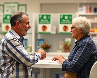 dependable pharmacy trust, focusing on reliability, showcasing long-term customers, photorealistic, customers expressing trust in a comfortable setting, highly detailed, relaxed interactions, high-definition quality, soothing colors, ambient lighting, shot with a 50mm lens